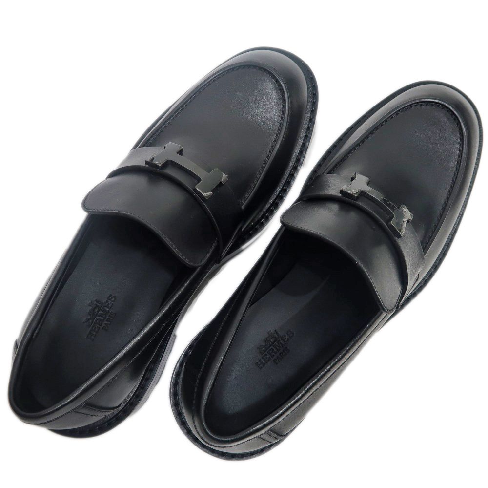 名東】エルメス モカシン ルーブル サイズ38 ブラック 黒 カーフ