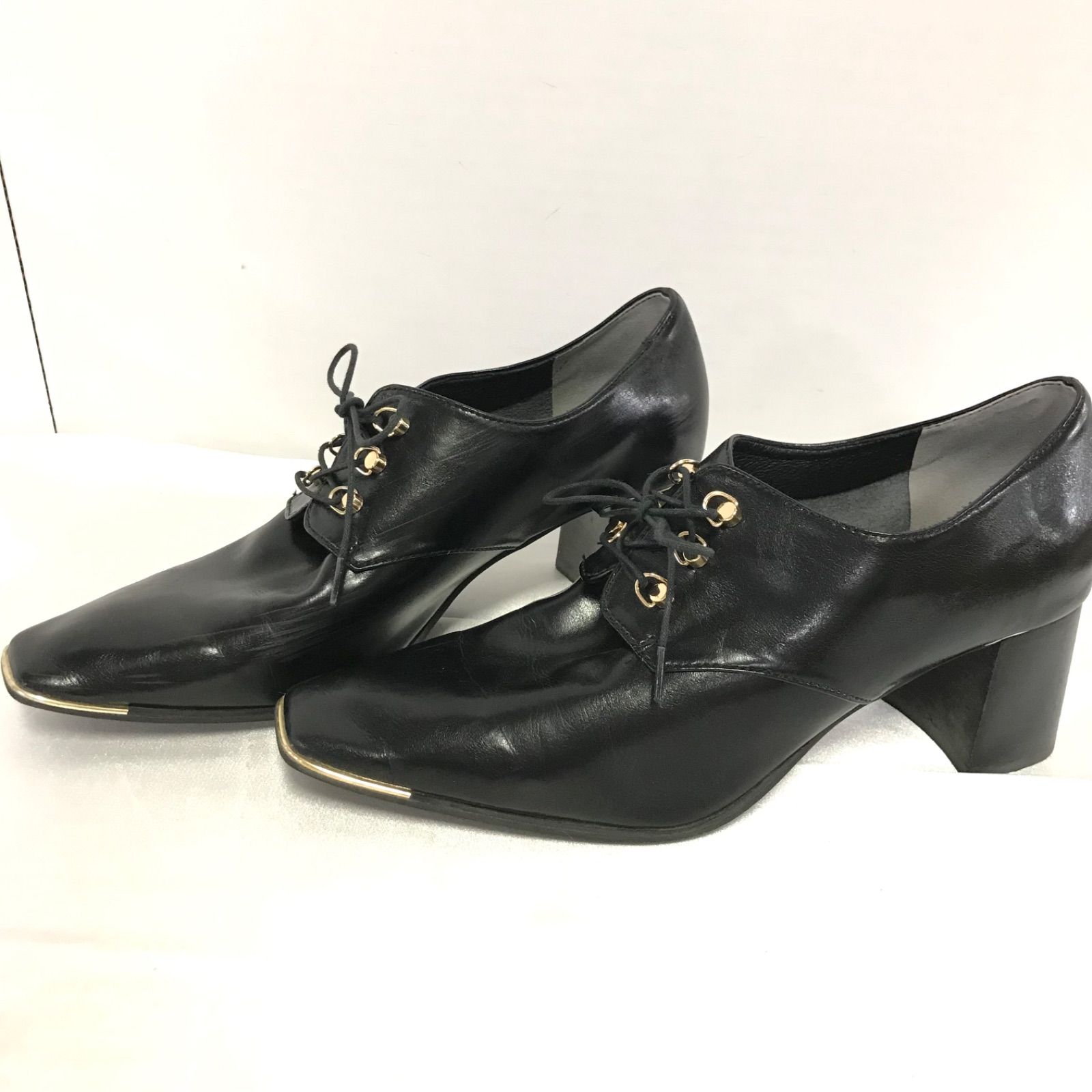 CAMILLEBIS RANDA ソフトスクエアトゥレースアップシューズ ブラック L 