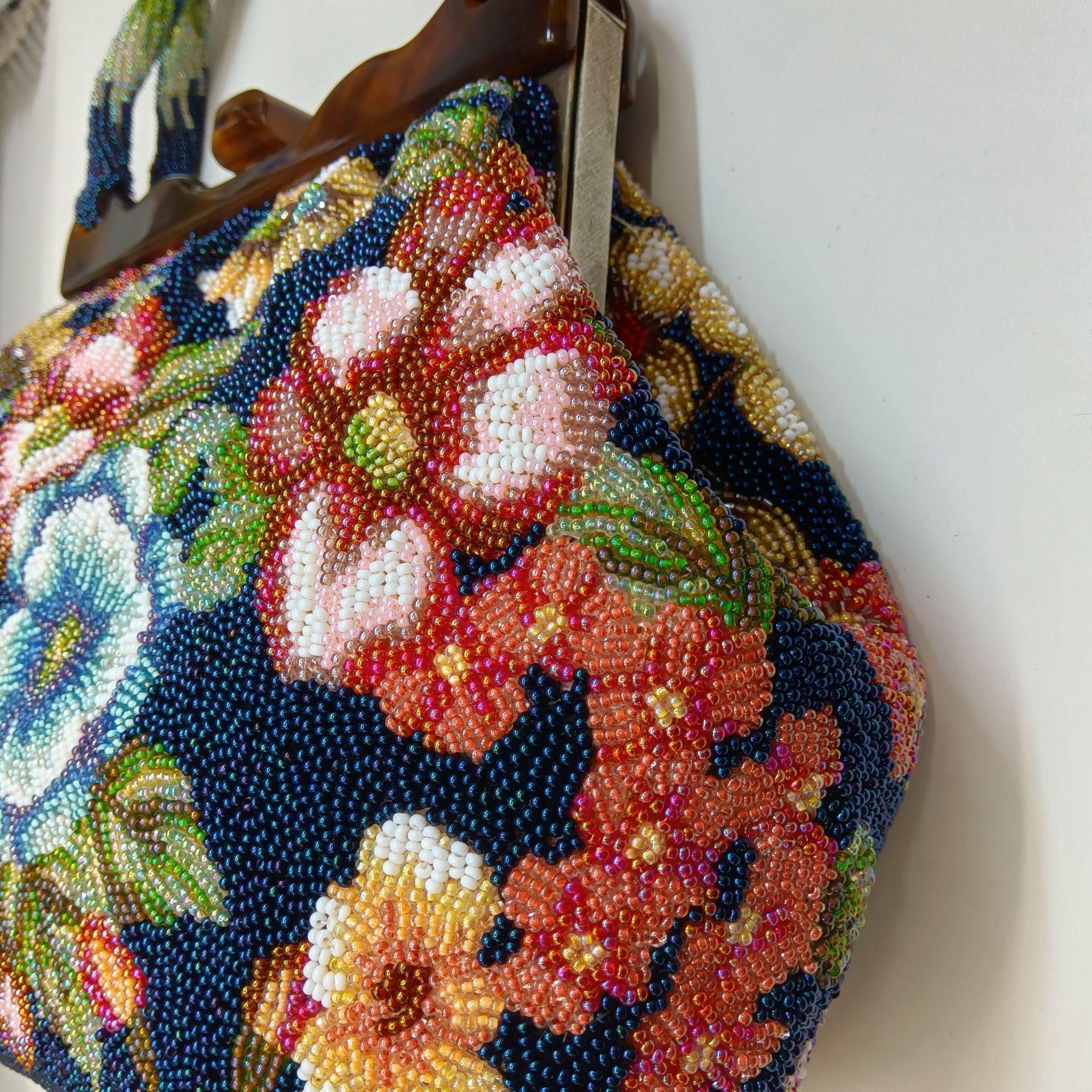 訳あり🔴 昭和レトロ 希少レア 🔷 総柄 ビーズ刺繍バッグ