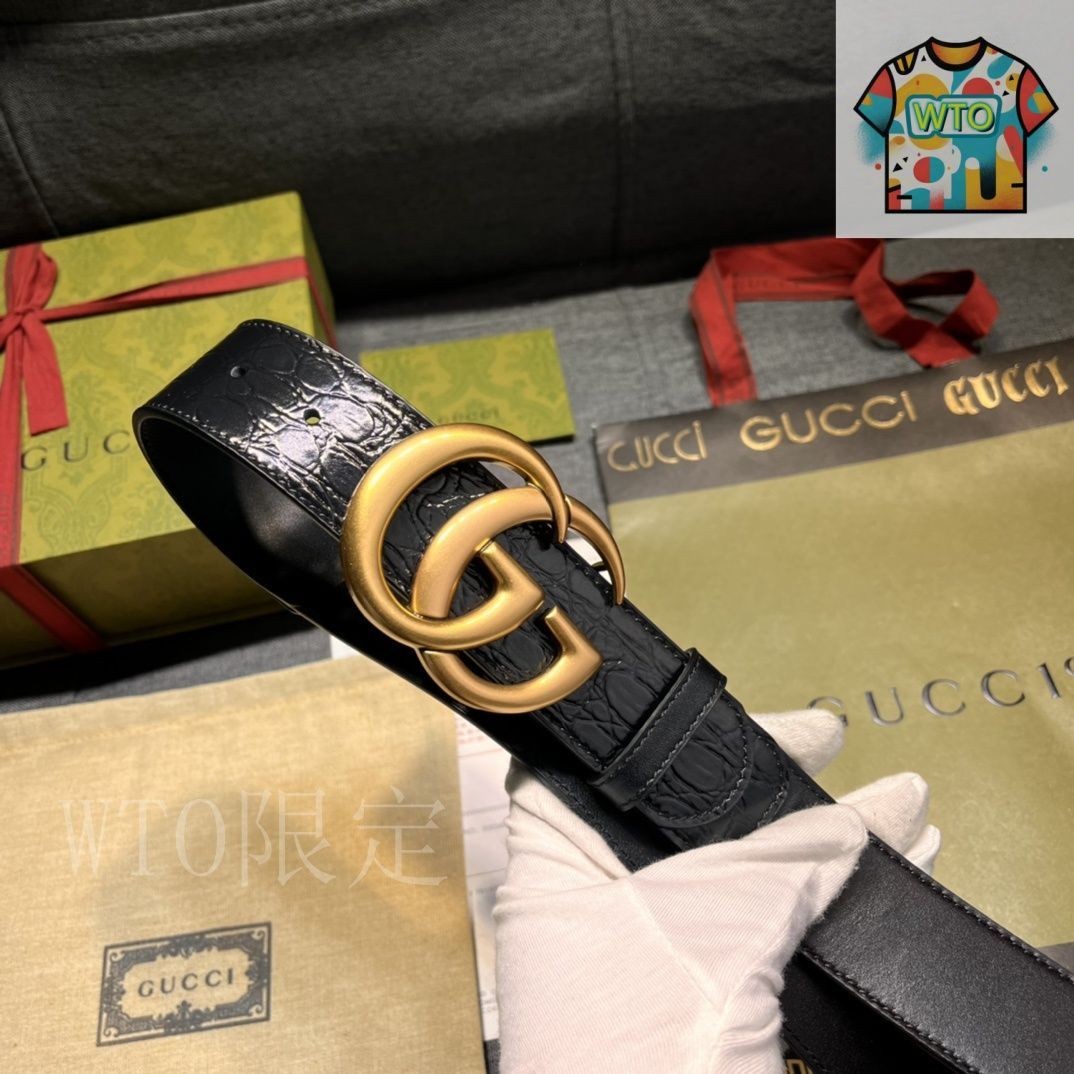 今日特価】GUCCI New Model ブラックレザーベルト with GG