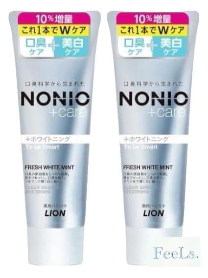 【まとめ買い２個セット】NONIO(ノニオ) プラス ホワイトニング [医薬部外品] ハミガキ 10％増量 (高濃度フッ素 1450ppm配合) 歯磨き粉 143g×2 自社名シール付き『FeeLs.』 