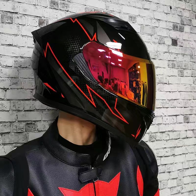 おしゃれヘルメット金赤レンズフルフェイスヘルメットバイクヘルメットLサイズリヤスポイラー無料サービスミラーシールドカッコイイバイクヘルメット -  メルカリ