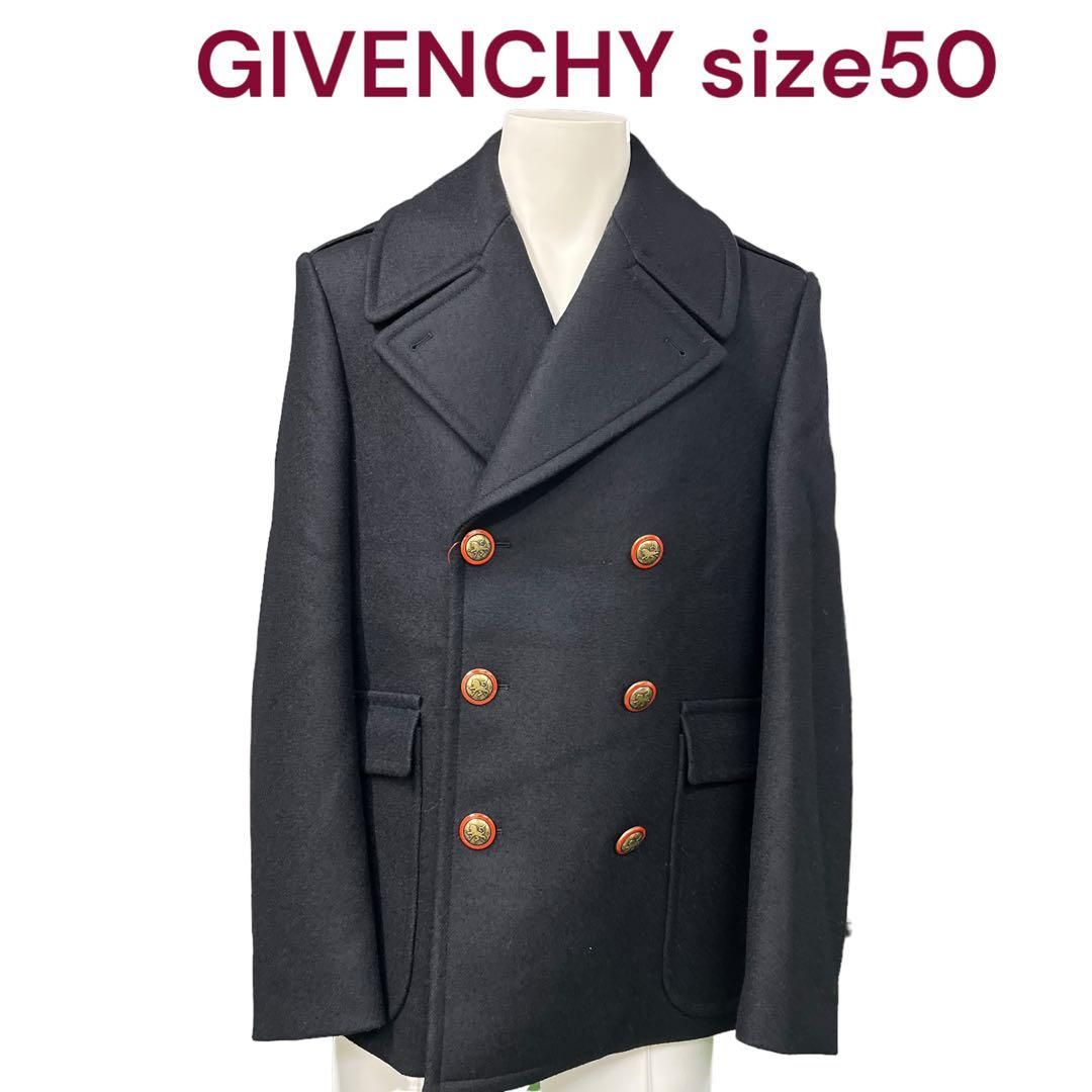 極美品 GIVENCHY ジバンシー コントラストダブルボタン ピーコート コート 50 ブラック 黒 おしゃれ 高級 M4H507