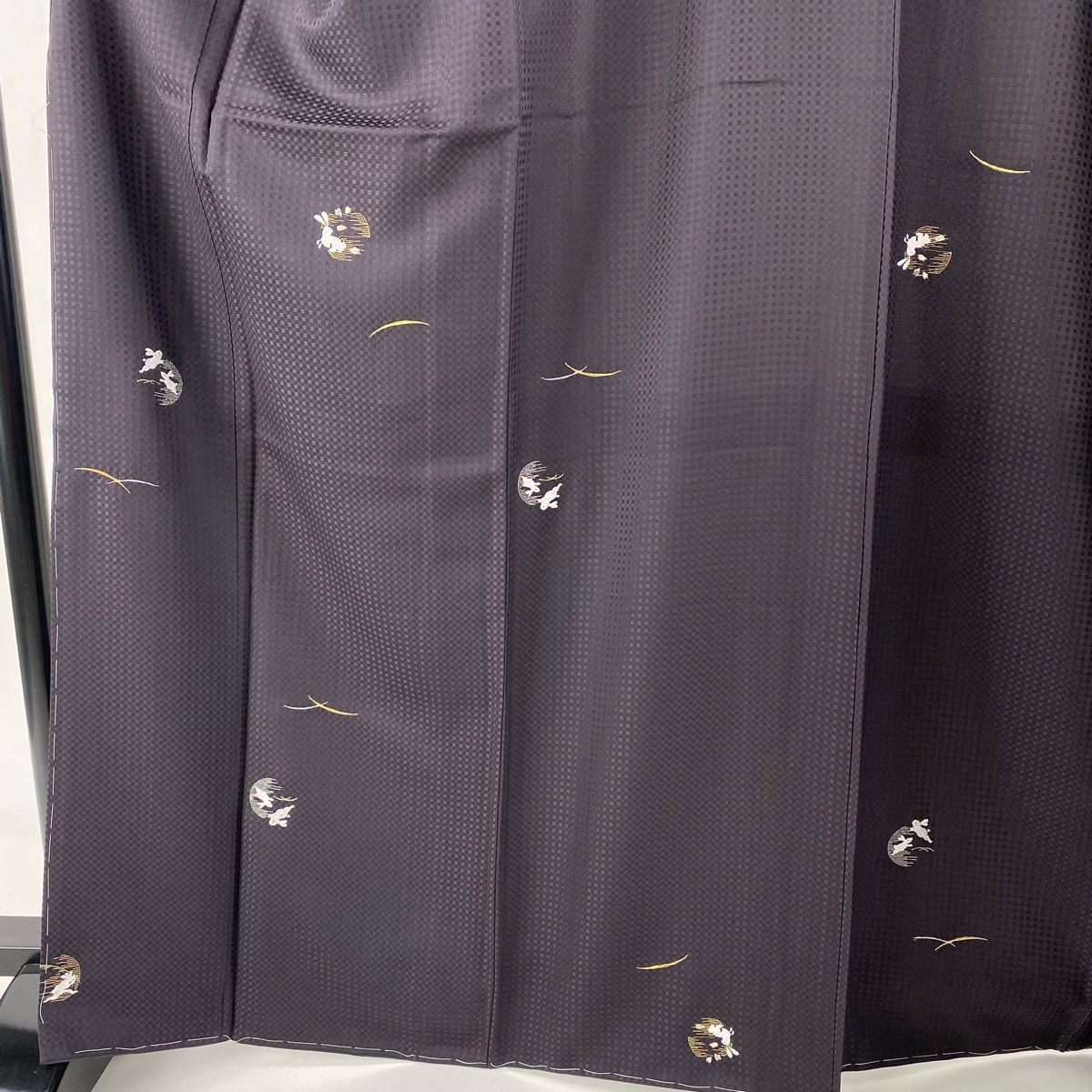 小紋 身丈167cm 裄丈67cm M 袷 名古屋帯セット 兎 芝 金銀糸 刺繍 濃紫  