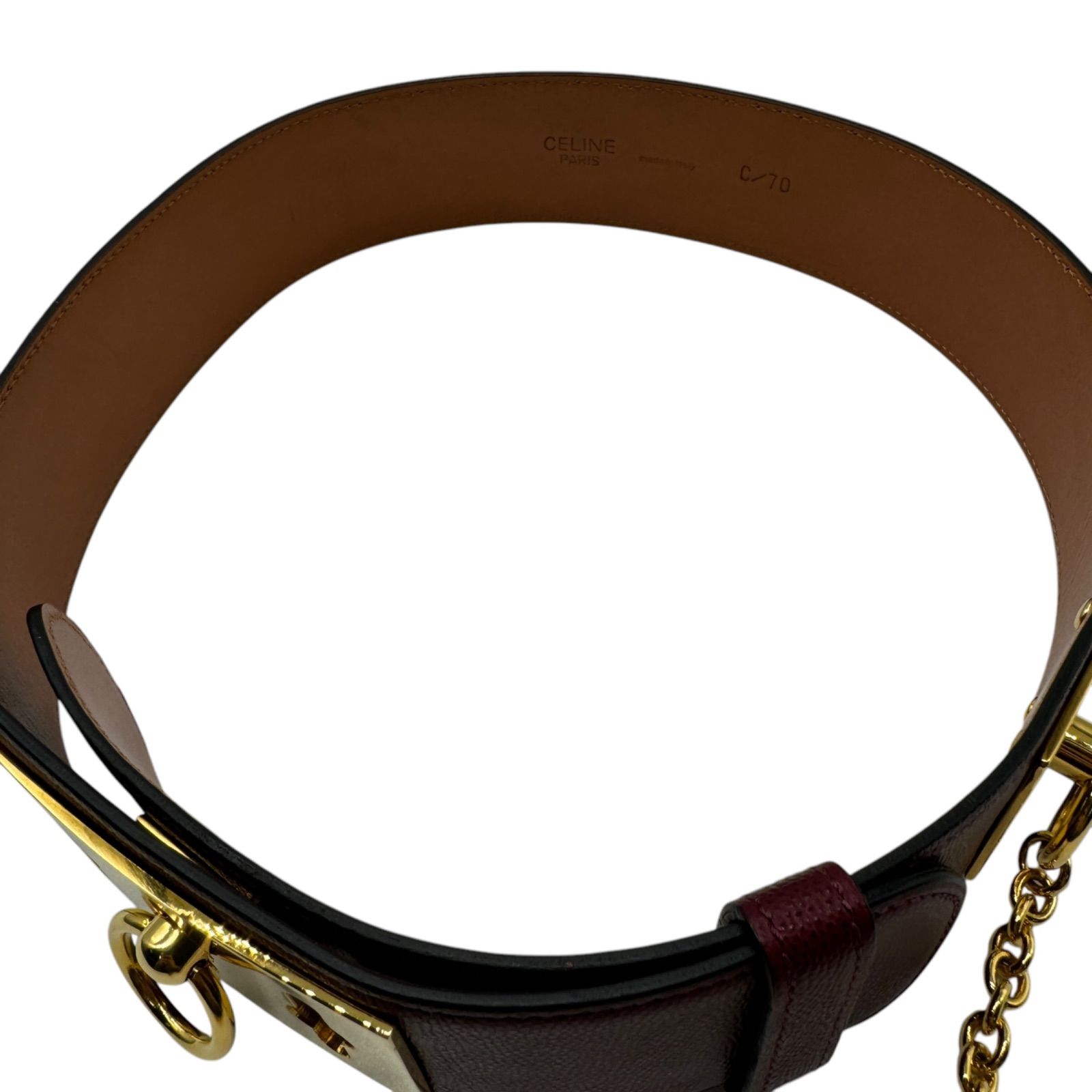 希少 美品 CELINE セリーヌ レザーベルト ゴールド金具 チェーン