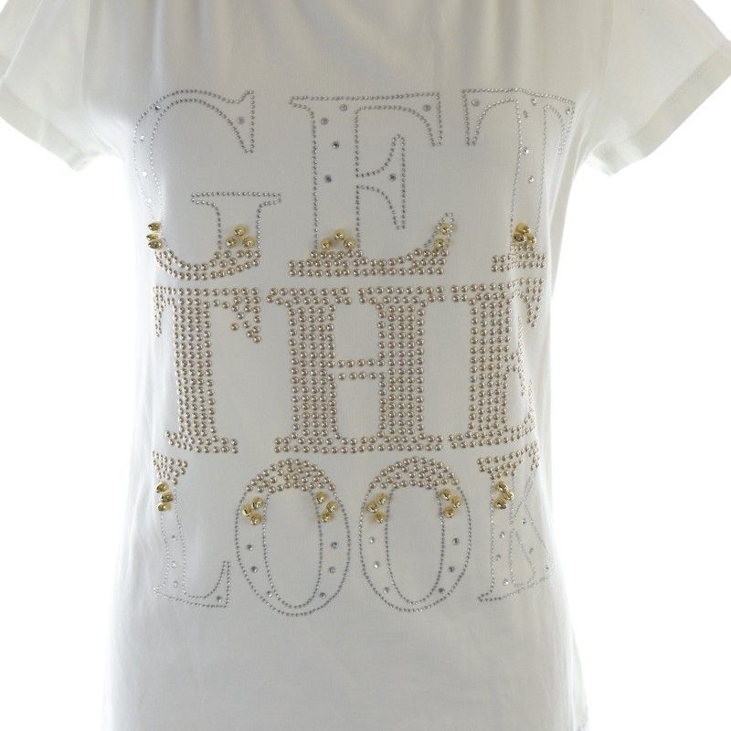 新品タグ付き Blumarine リボンラインストーンTシャツ サイズ40 白 ブルーガール ブルマリン BLUGIRL BLUMARINE Tシャツ カットソー