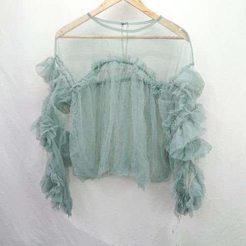 ⊂ アンドレスド シンプル系 長袖 decorative tulle tops サイズF グリーンブルー系 レディース E 1507250007982