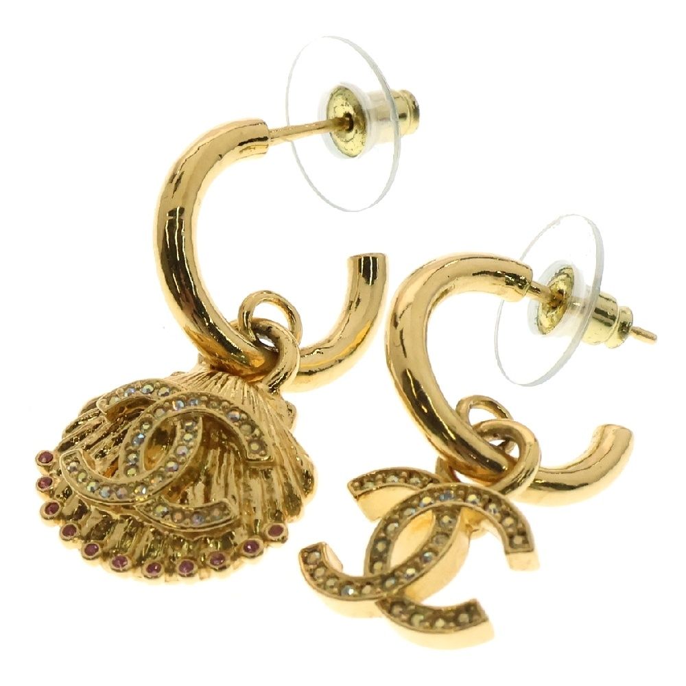 CHANEL シャネル ココマーク シェル A23C ピアス ラインストーン GP ゴールド アクセサリー