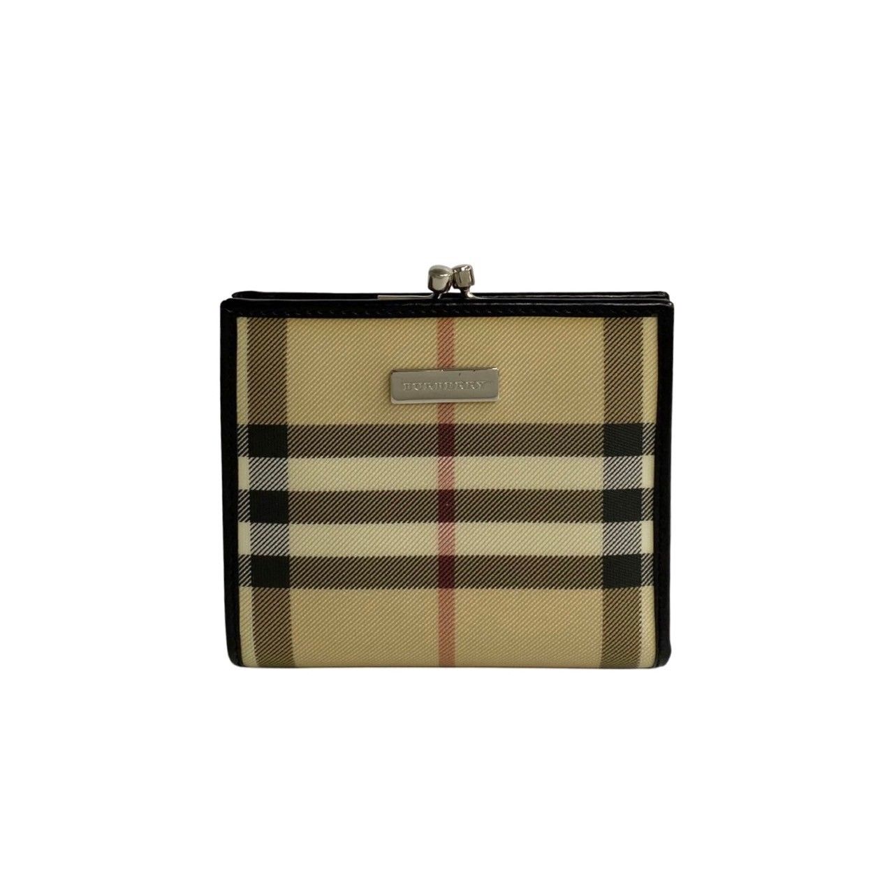 極 美品 保存袋付 BURBERRY バーバリー ノバチェック ロゴ 金具 レザー 二つ折り 財布 ミニ ウォレット がま口 ベージュ ブラック  11963 - メルカリ