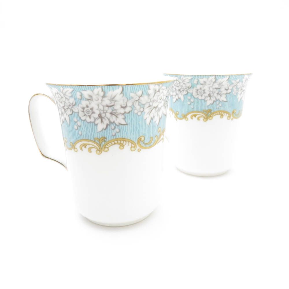 美品 ROYAL ALBERT ロイヤルアルバート エンチャントメント マグカップ 2点 ペア 花柄 水色 ティー コーヒー SU8157E 