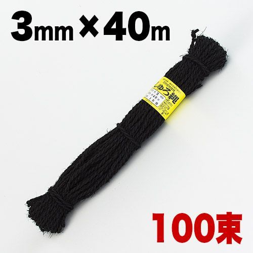 BEL1010666 しゅろ縄（黒）3mm×40m（入数100）100個入 100巻 棕櫚 シュロ クロ ガーデニング 庭 農業 業務資材 支柱結束資材 結束 シュロ縄 麻縄 麻紐 麻ひも