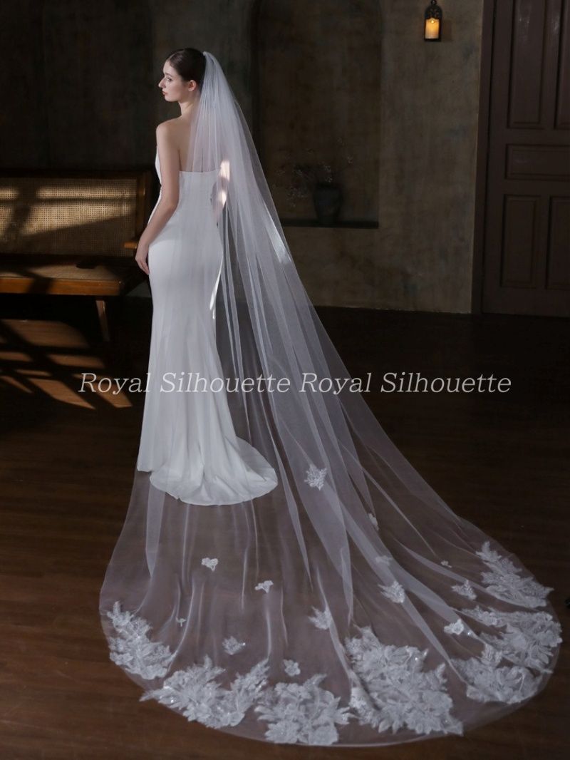 ウェディングベール ホワイト レース 白 結婚式 花嫁 ベール ガーデンウェディング 二次会 パーティー ウェディング フェミニン プリンセス 森ガール 前撮り ガーリー チュール ロング ガーデンウェディング MAAHADDERANG_COM