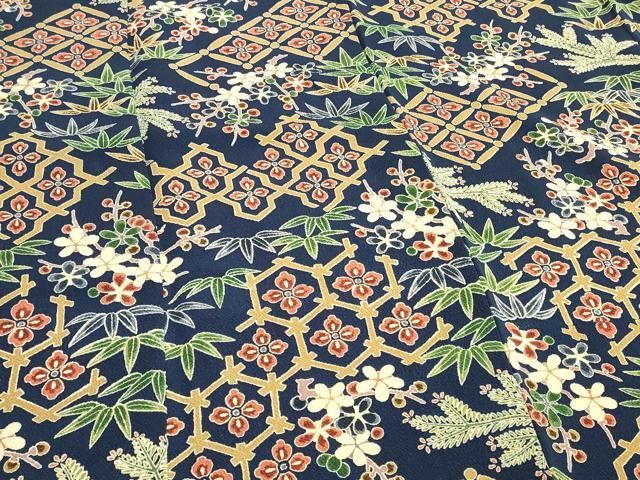 平和屋着物○上質な小紋 型染 草花文 鬼しぼ縮緬 正絹 逸品