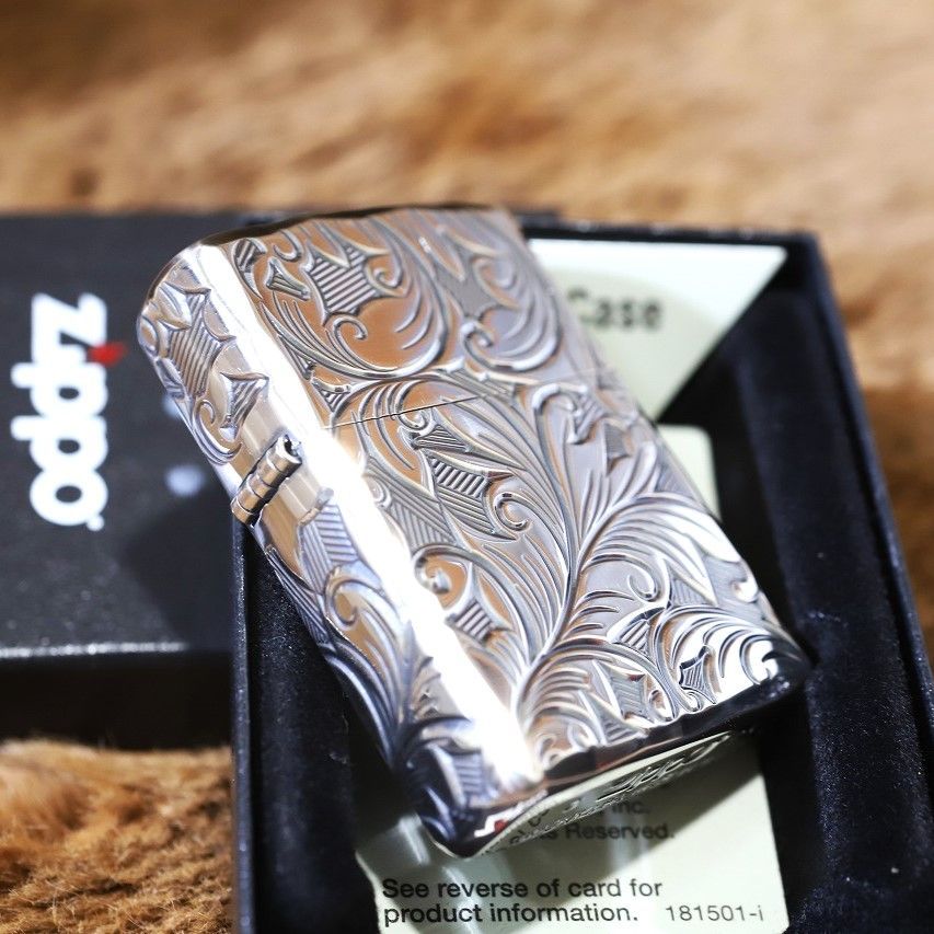 Armor ZIPPO 重厚アーマー 5面 リーフ LEAF シルバー いぶし加工 シルバーコーティング 人気 Zippo 深彫り アーマージッポ 銀 かっこいい ジッポー 5NC-LEAF