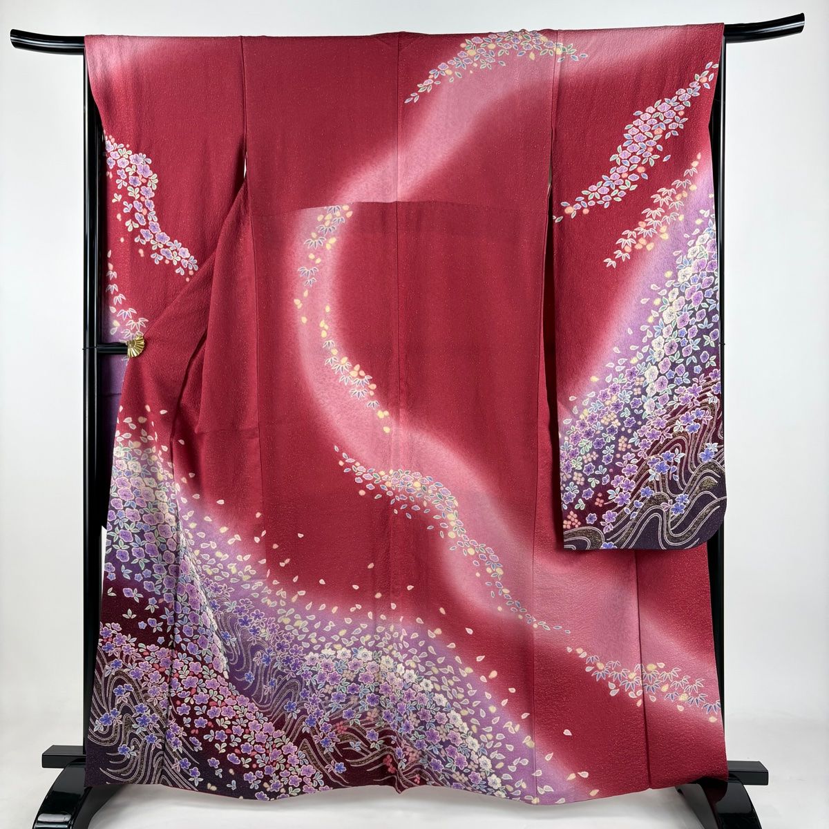 振袖 身丈162cm 裄丈66cm M 袷 梅 桜 金通し 金彩 濃ピンク 正絹 名品