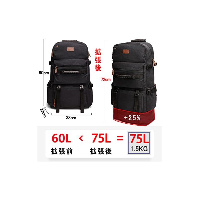 彡 shrradoo 登山リュック 75 L 大容量 リュックサック 帆布 バックパック 軽量 防水 ハイキング キャンプ アウトドアバッグ 防災 旅行 ブルーブラック 1