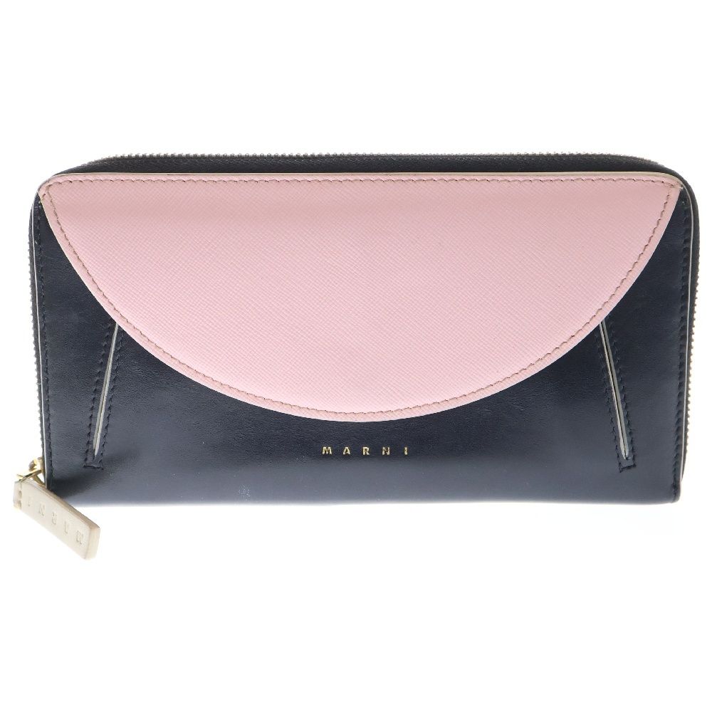 MARNI (マルニ) フラップデザイン バイカラー ラウンドジップ レザー 