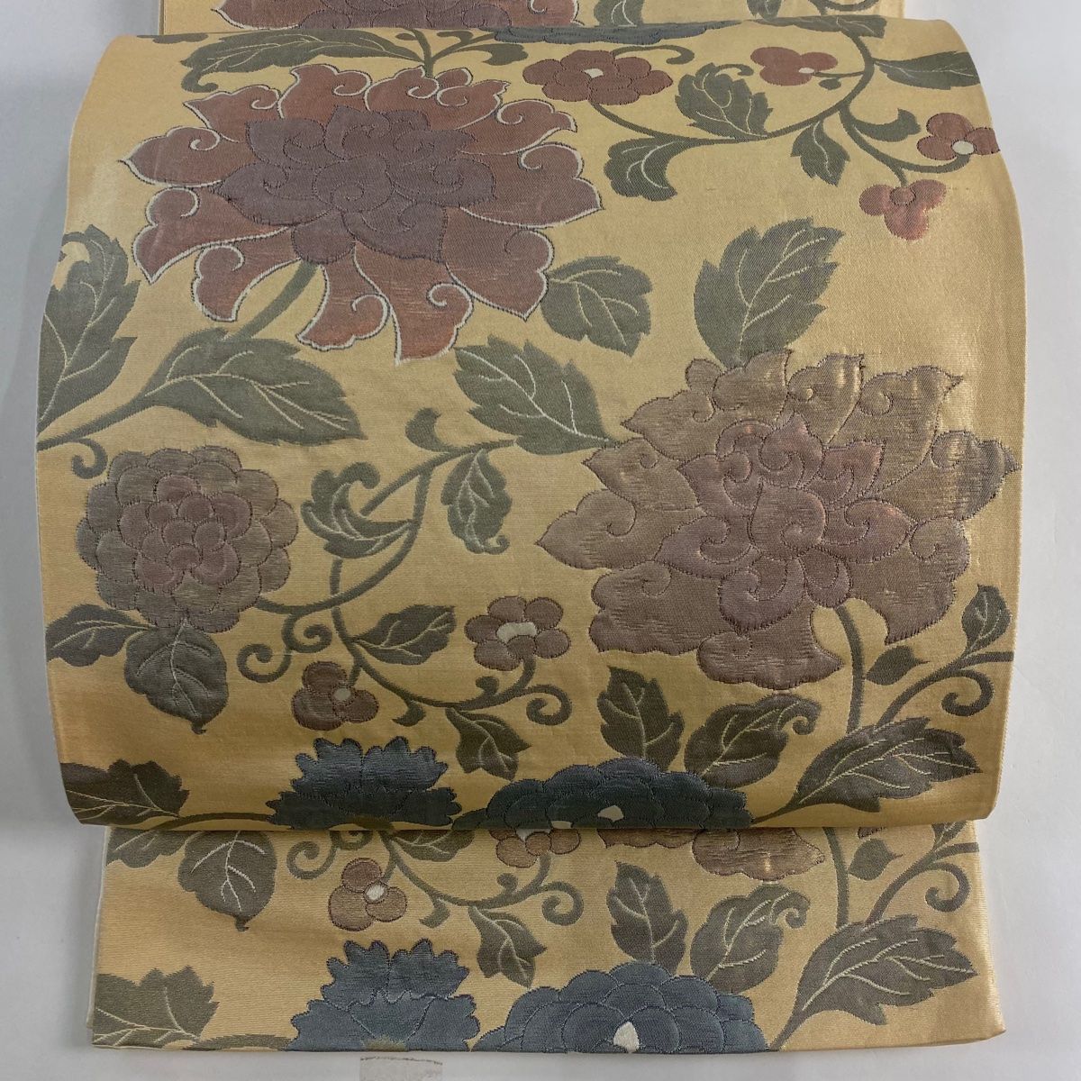 袋帯 美品 秀品 証紙 花唐草 箔 ベージュ 六通 正絹 【中古