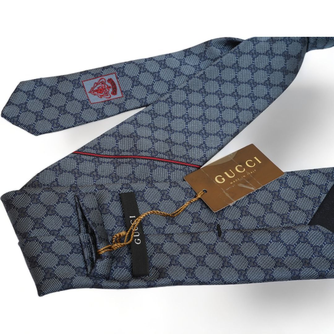 箱付き美品】 GUCCI グッチ ネクタイ ネイビー シルク GG柄