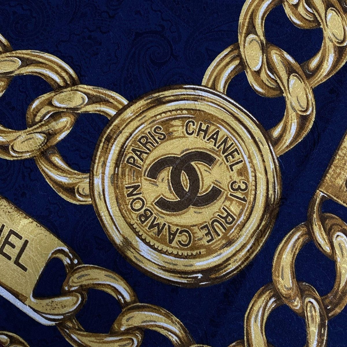 CHANEL(シャネル) スカーフ ココマーク ネイビー×ゴールド