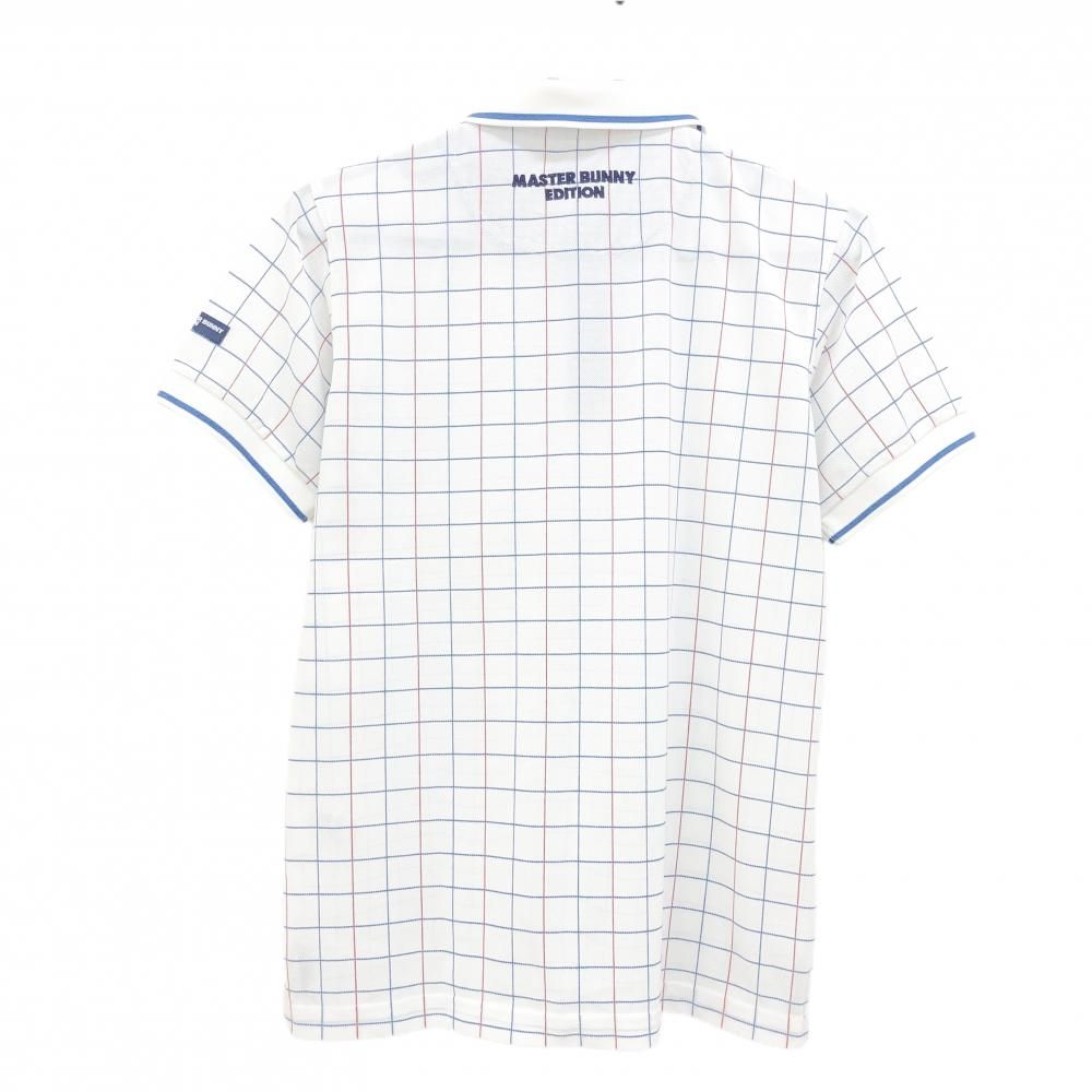 美品】マスターバニー 半袖ポロシャツ 白×ブルー×レッド チェック 胸元
