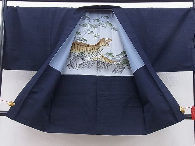 平和屋着物○男性 紬 アンサンブル 霞文 羽裏：虎 逸品 BAAD3573gh