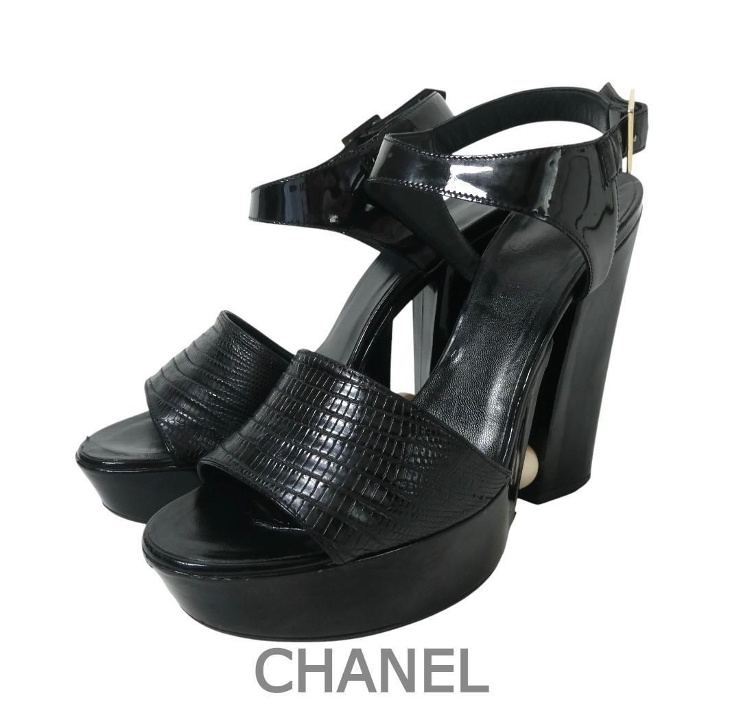 CHANEL シャネル サイズ38.5 約25.5㎝ レザー×エナメル パイソン型押し