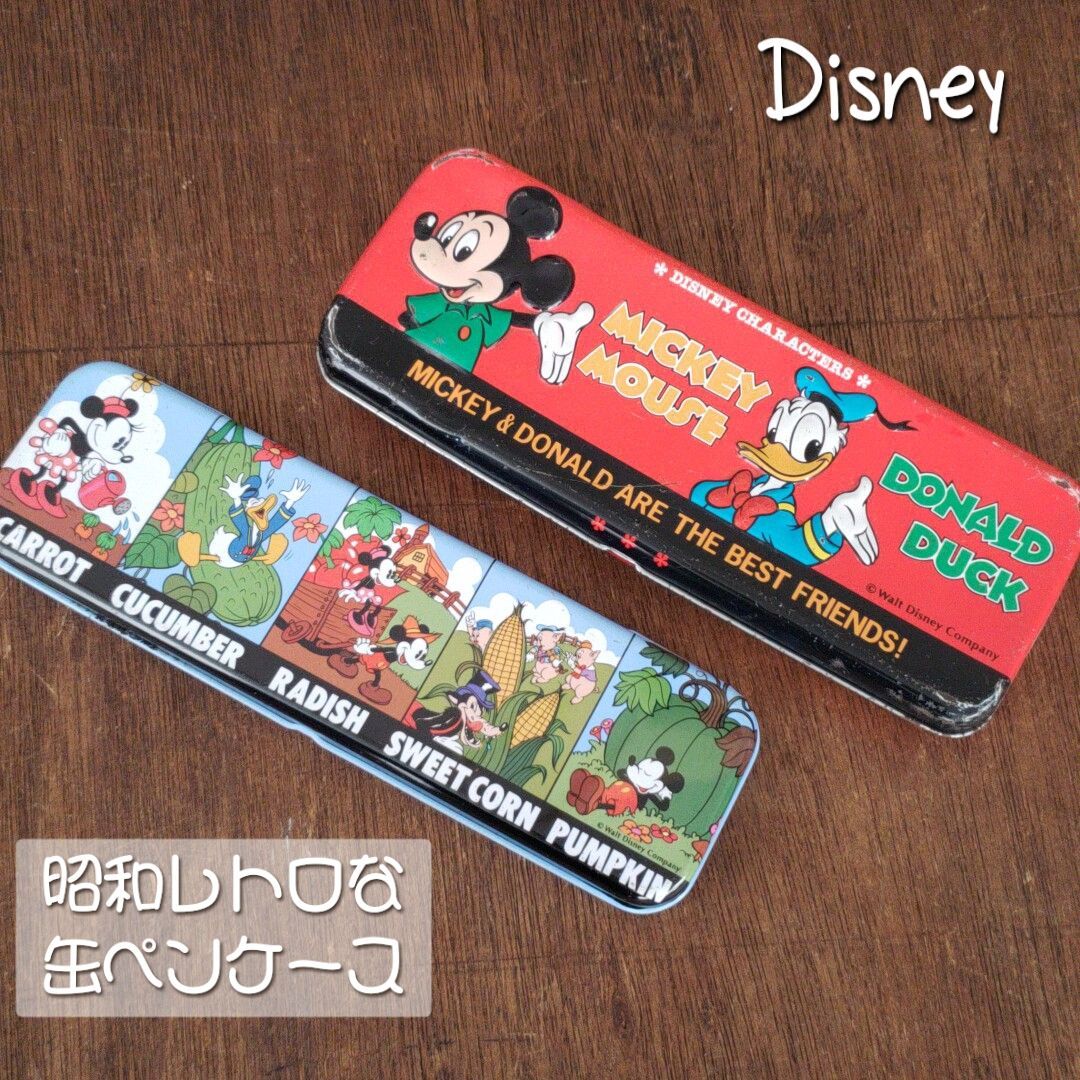 ミッキー 缶ペンケース 2こ 昭和レトロ アンティーク Disney【プH4】