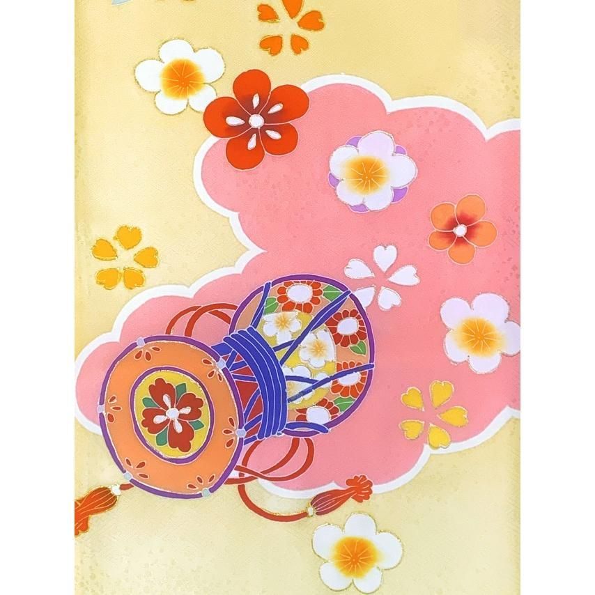 七五三 着物 7歳 絵羽柄 金駒刺繍 四つ身の子供着物 正絹「淡