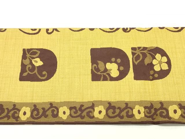 平和屋着物○九寸名古屋帯 更紗花唐草間道 山吹茶色 正絹 逸品