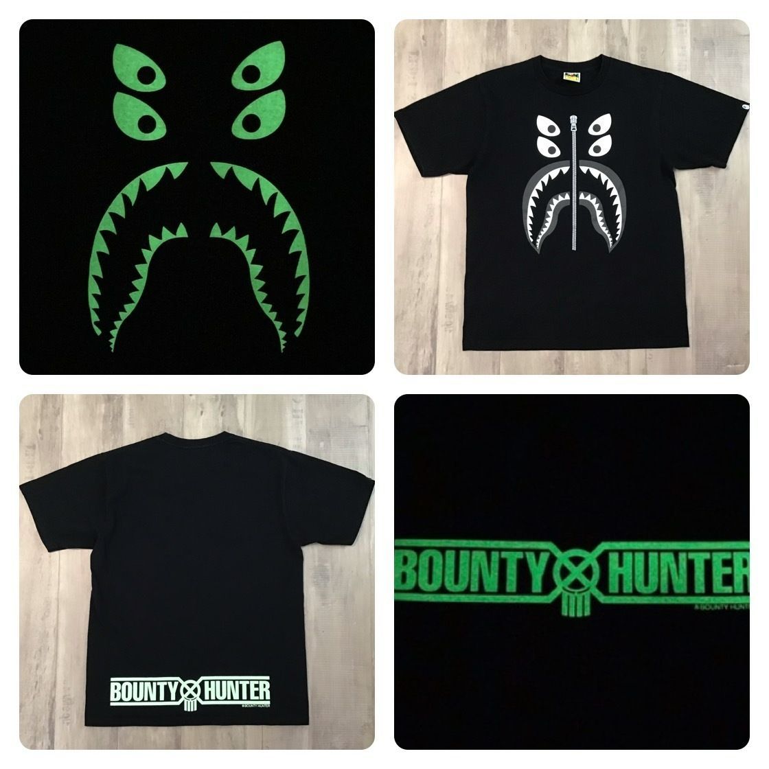 ☆蓄光☆ BOUNTY HUNTER × BAPE MAD シャーク Tシャツ Lサイズ a
