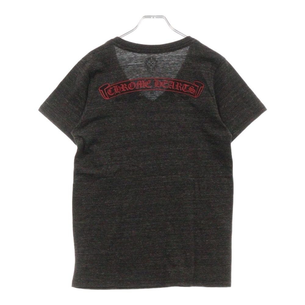 CHROME HEARTS (クロムハーツ) S/S TEE フローラルクロススクロールラベルプリント Vネック 半袖Tシャツ カットソー ダークグレー