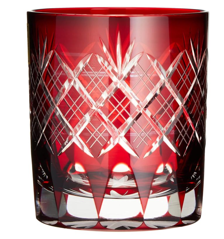 赤いガラス製コーン型グラス タジマガラス(Tajimaglass) 田島硝子 江戸切子 重ね矢来・菊底