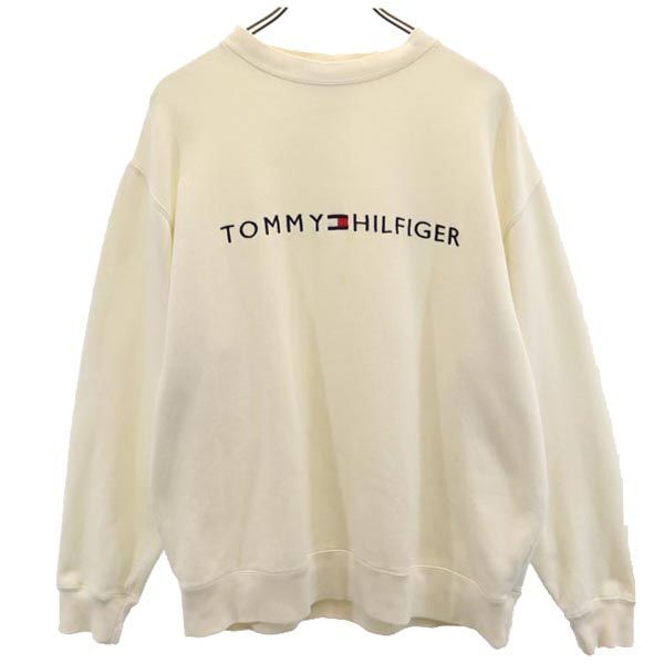 トミーヒルフィガー 90s オールド フラッグタグ スウェット S オフホワイト TOMMY HILFIGER 裏起毛 トレーナー ロゴ刺繍 メンズ  【中古】 【230831】