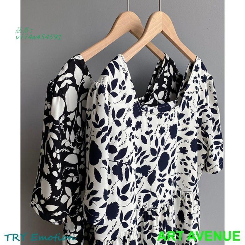 花柄ワンピース スクエアネック