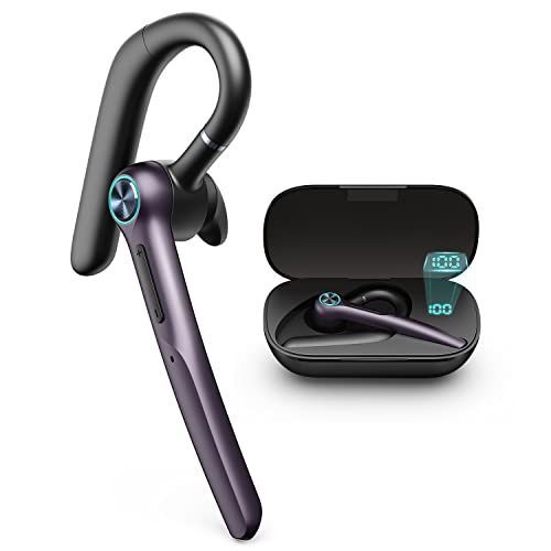 ENCデュアルマイク Bluetooth5.1技術 Bluetooth ヘッドセット Bluetoothイヤホンマイク付き 片耳 耳掛け型 ワイヤレスヘッドセット 10時間連続使用 400mAh充電ケース付 ハンズフリー通話 SIRIミュート機能 在宅勤務テレ