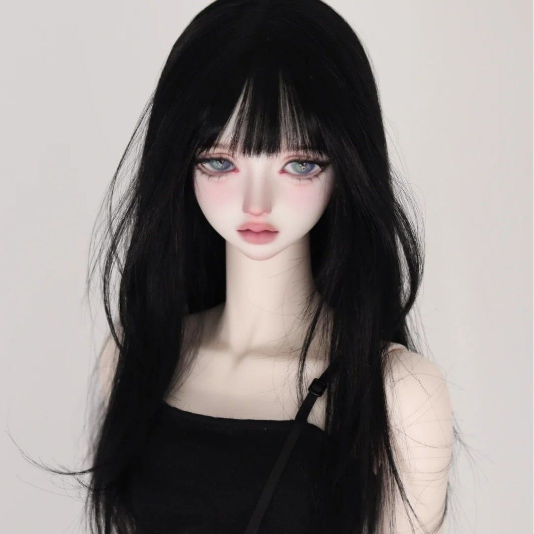 未使用 黒 ストレートウィッグ 3点セット BJDドール用 ウィッグ 1/6 ロングヘア カツラ ストレート 黒