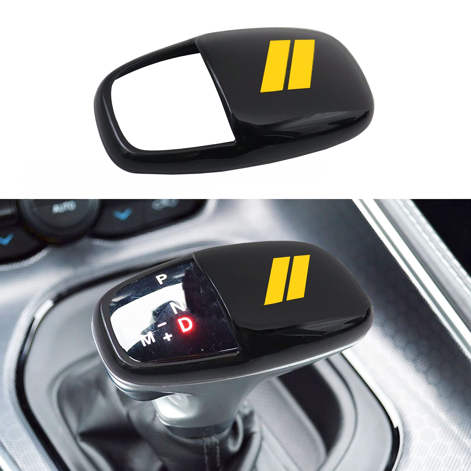 SENSHINE ギアシフトノブ ヘッドカバートリム ダッジチャージャーチャレンジャーアクセサリー 2015-2022 Durango 2016-2023 ABS 内装シェルインサート 装飾プロテクター ギアシフターカバー (イエロー