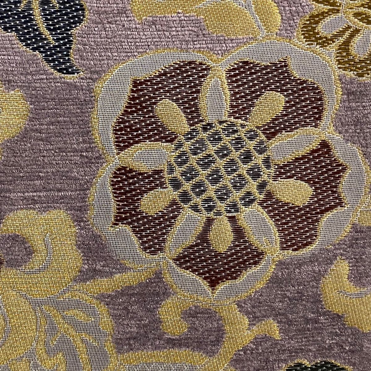 袋帯 花唐草 金糸 灰紫 六通 正絹