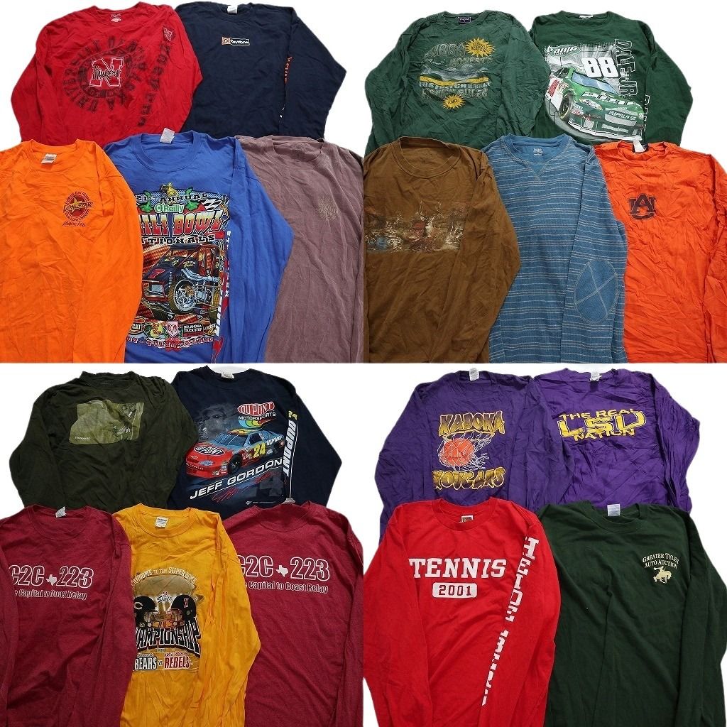 古着卸 まとめ売り プリント 長袖Tシャツ 19枚セット (メンズ L /XL ) カレッジ系 アニマル系 ボーダー柄 ワンポイントロゴ 無地系 MT8324