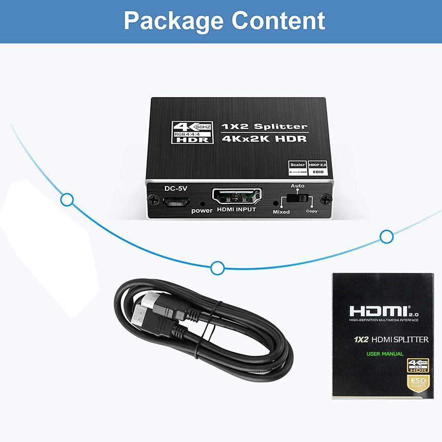 本日の目玉 ELEVIEW HDMI 分配器 スプリッター 4K HDCP1.4 音声分離器 1入力2出力 音声出力：光デジタル R L白赤アナログ 