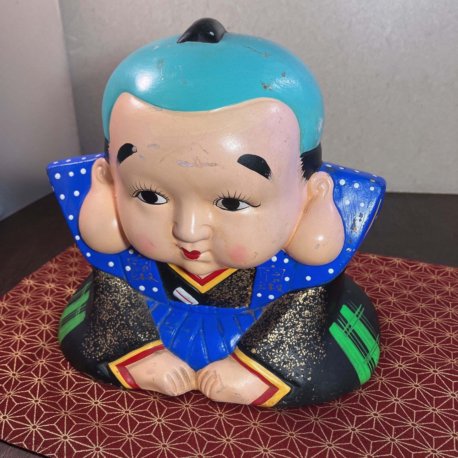 福助 置物 貯金箱 縁起物 陶器 骨董品 アンティーク レトロ よーいドン