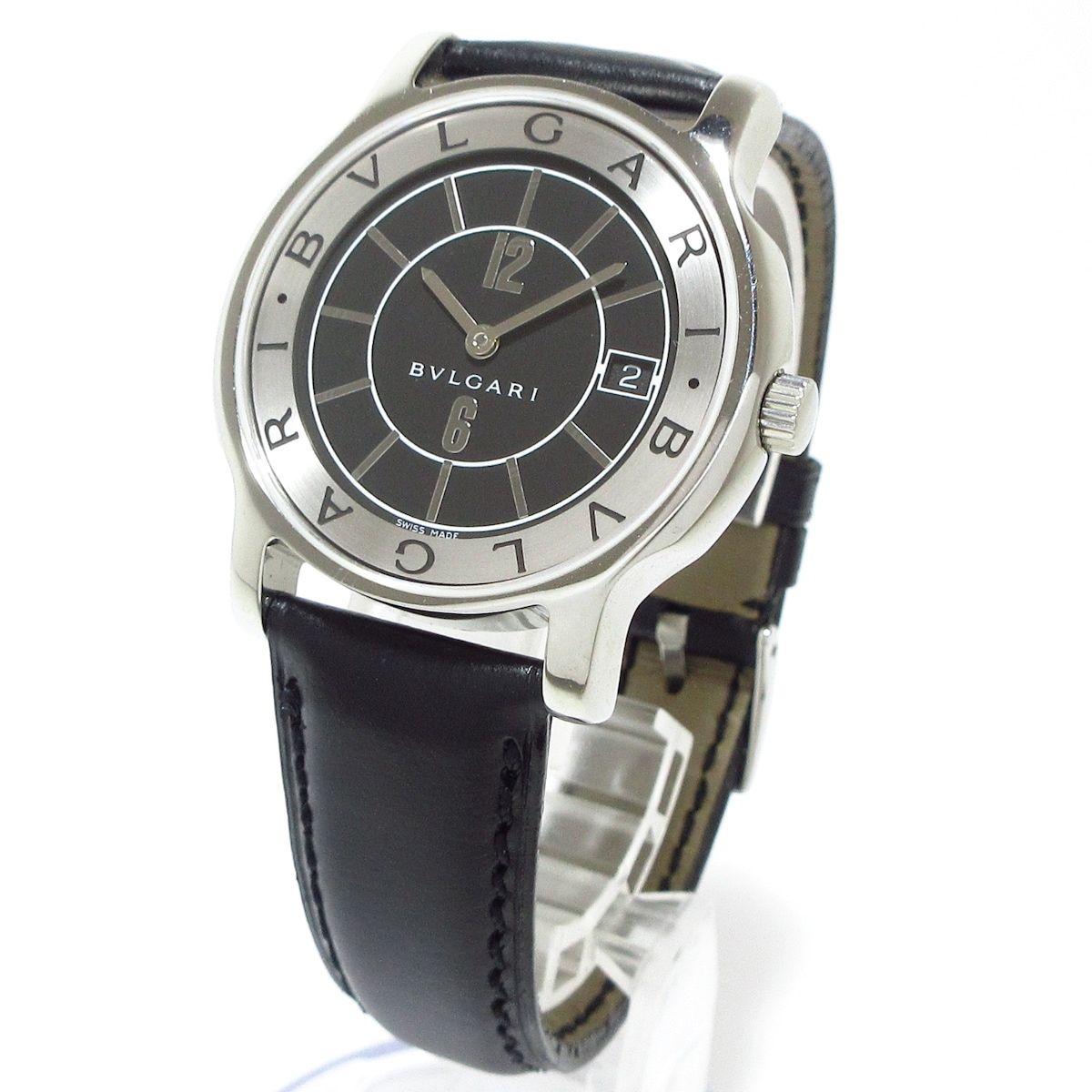 BVLGARI(ブルガリ) 腕時計 ソロテンポ ST35S メンズ 革ベルト 黒×シルバー