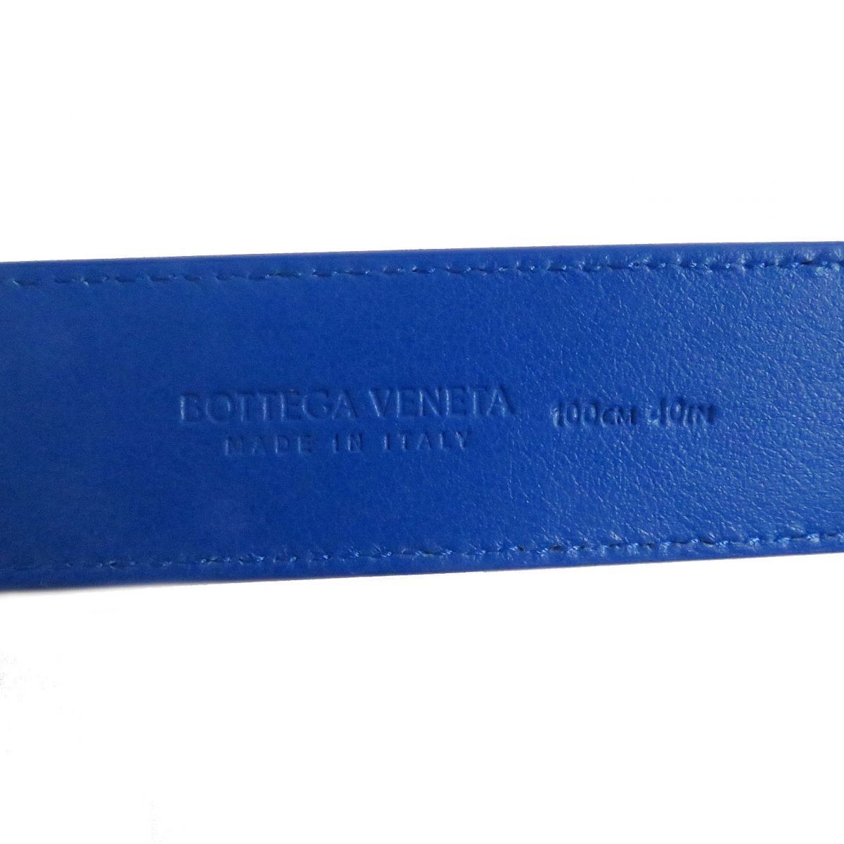 未使用品□BOTTEGA VENETA/ボッテガヴェネタ イントレチャート エンボス シルバーピンバックル レザーベルト 青 100/40 イタリア製  メンズ