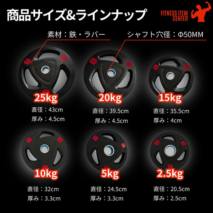 バーベルプレート［310kgセット］ラバー オリンピックシャフト