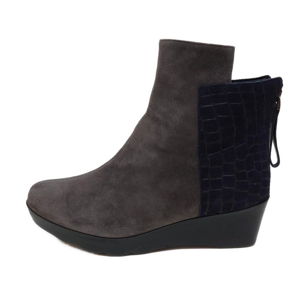 Hills Avenue 自由が丘 ヒルズ アベニュー ショートブーツ 24.5 レディース - グレー×ダークネイビー 型押し加工