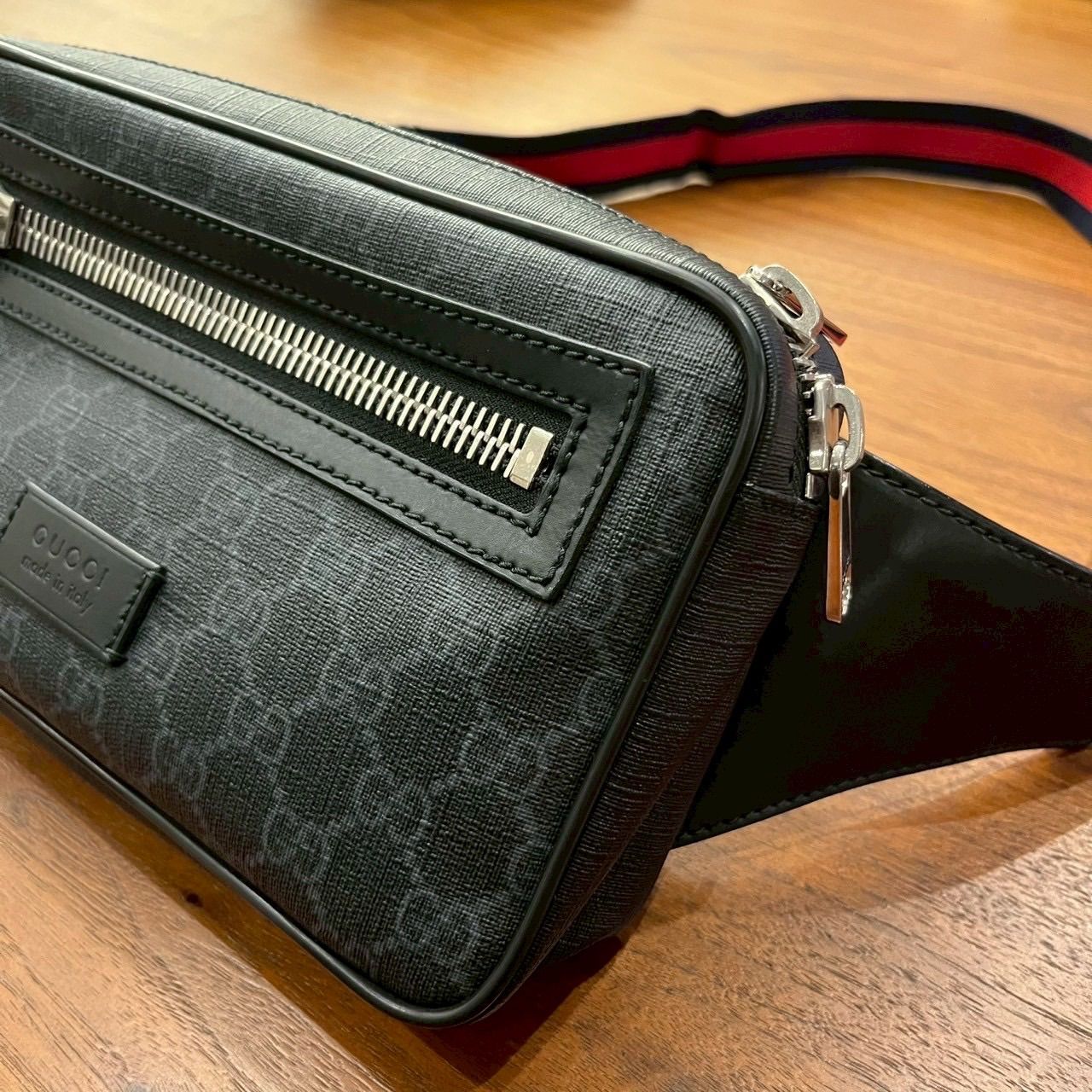 グッチ GUCCI GGスプリーム PVC×レザー ボディバッグ ブラック
