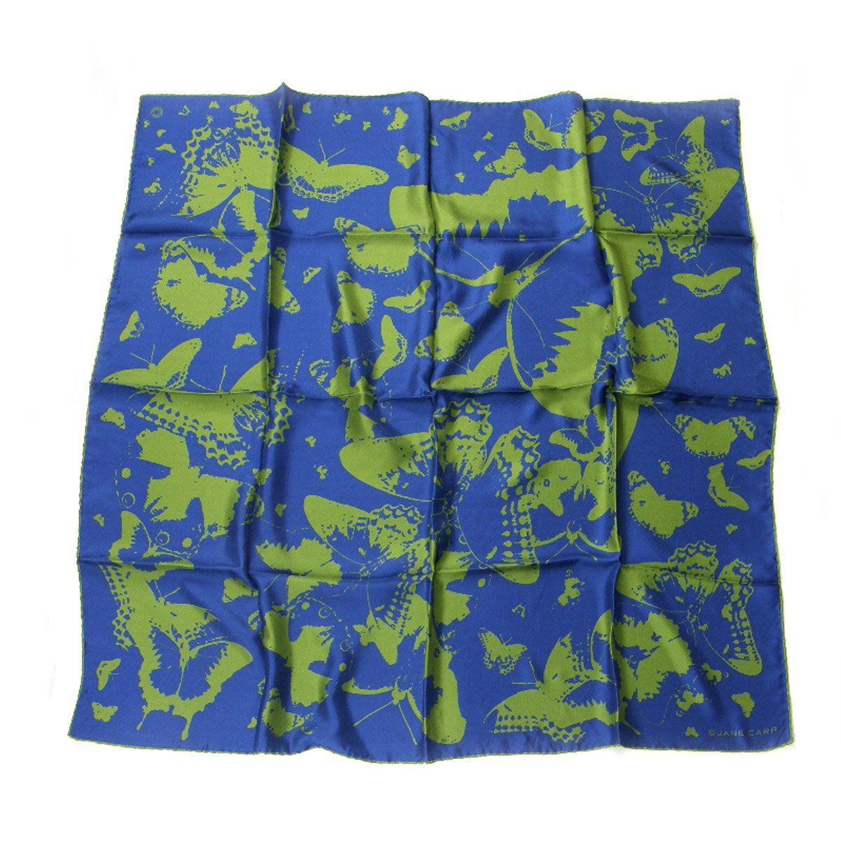 JANE CARR ジェーンカー シルク 大判 スカーフ イタリア製 バタフライ 蝶 青 ブルー リーフグリーン 緑 ジェーン カー ヴェルサーチ VERSACE トゥモローランド TOMORROWLAND