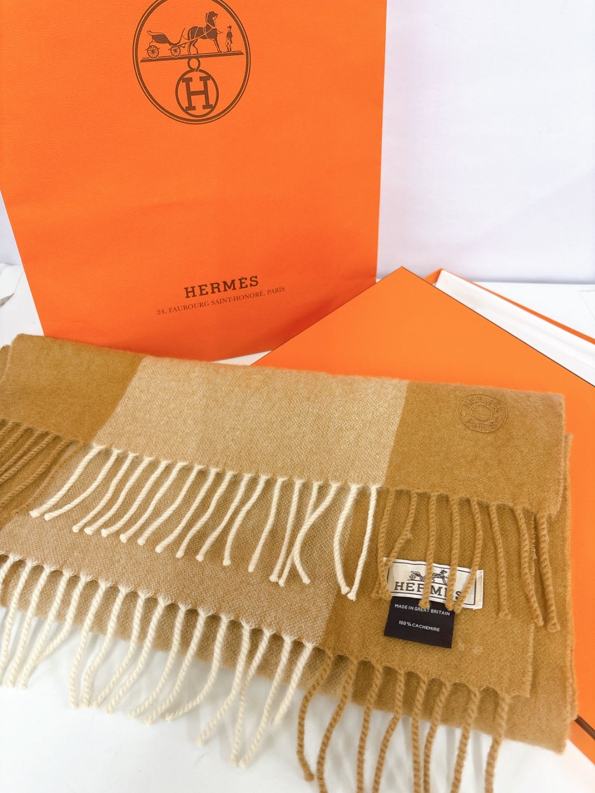 き HERMES エルメス マフラー カシミヤ ベージュ ファッション 2