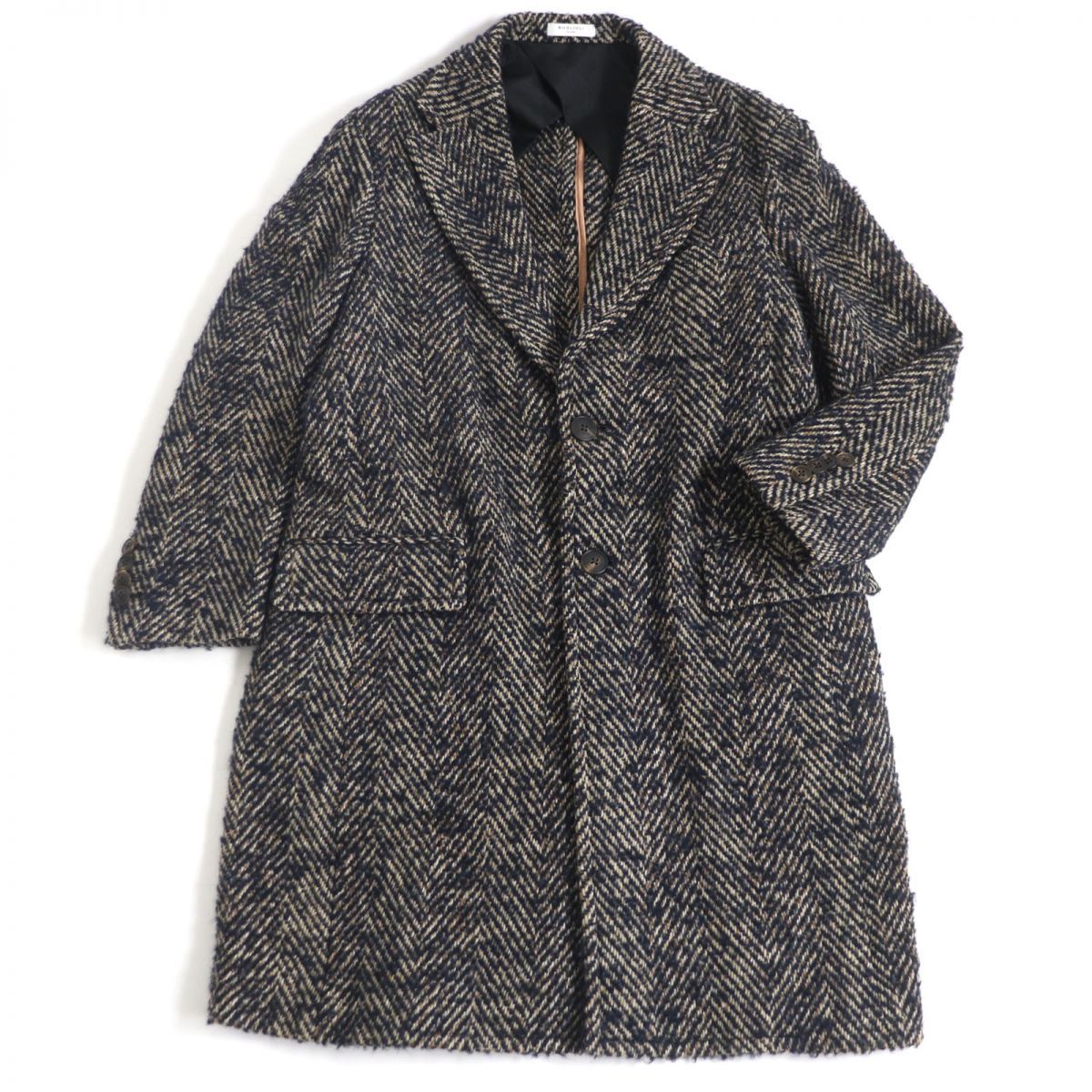 【美品】BOGLIOLI チェスターコート/ヴァージンウール/48/イタリア製 極美品□BOGLIOLI/ボリオリ ヘリンボーン バージンウール ツイード